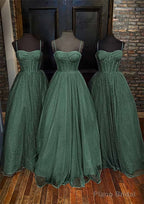 A-line Sweetheart Spaghetti Straps Long/Floor-Length Glitter Prom Dresses With Pockets