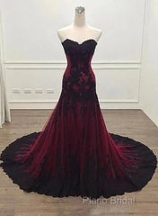 A-Line Sweetheart Tulle Lace Floor Length Wedding Dresses