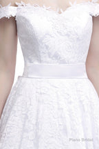 A Line Tea Length Lace Off Shoulder Mid-length Wedding Dresses