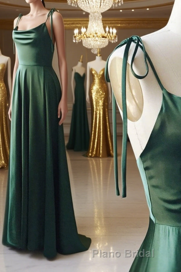 A Line Thin Straps Green Long Formal Prom Dresses, Green Formal Graduation Evening Dresses Main image