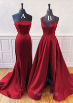 A-Line Trumpet/Mermaid Sleeveless Sweep Train Satin Formal Prom Dresses With Split