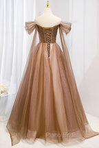 A-Line Tulle Beaded Long Formal Dresses, Off the Shoulder Evening Dresses
