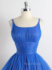 A-Line Tulle Blue Short Formal Prom Dresses, Blue Homecoming Dresses
