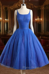 A-Line Tulle Blue Short Formal Prom Dresses, Blue Homecoming Dresses