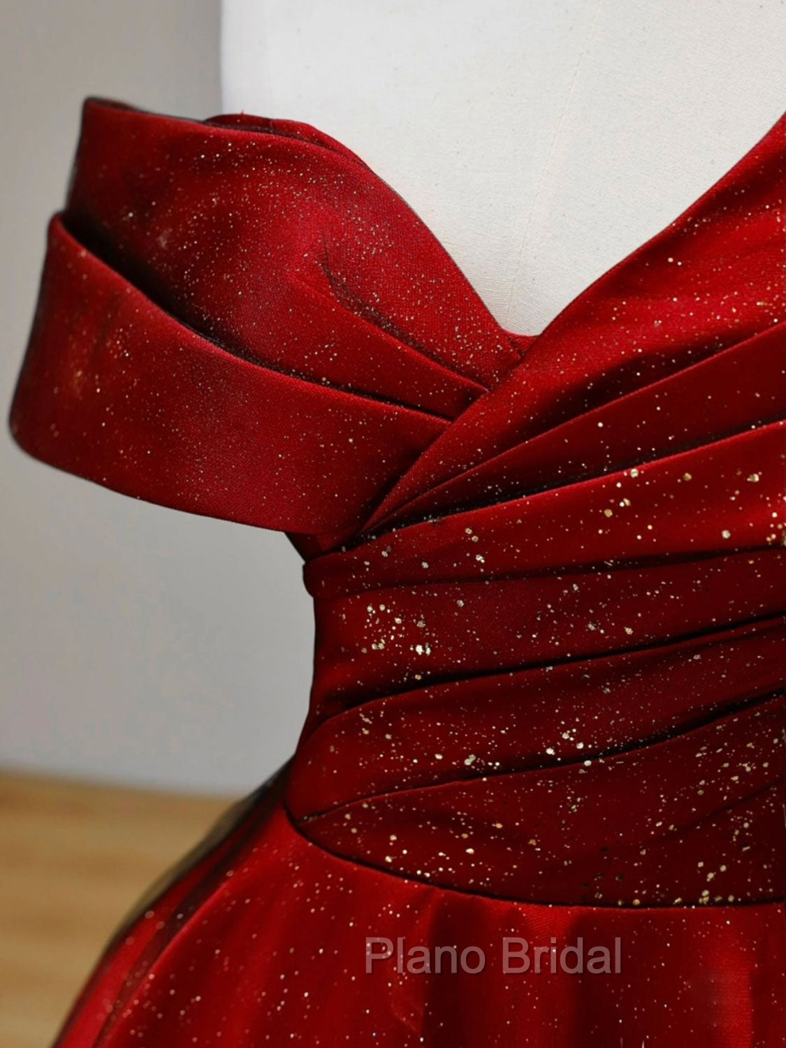 A-Line Tulle Burgundy Long Formal Prom Dresses, Burgundy Formal Dresses