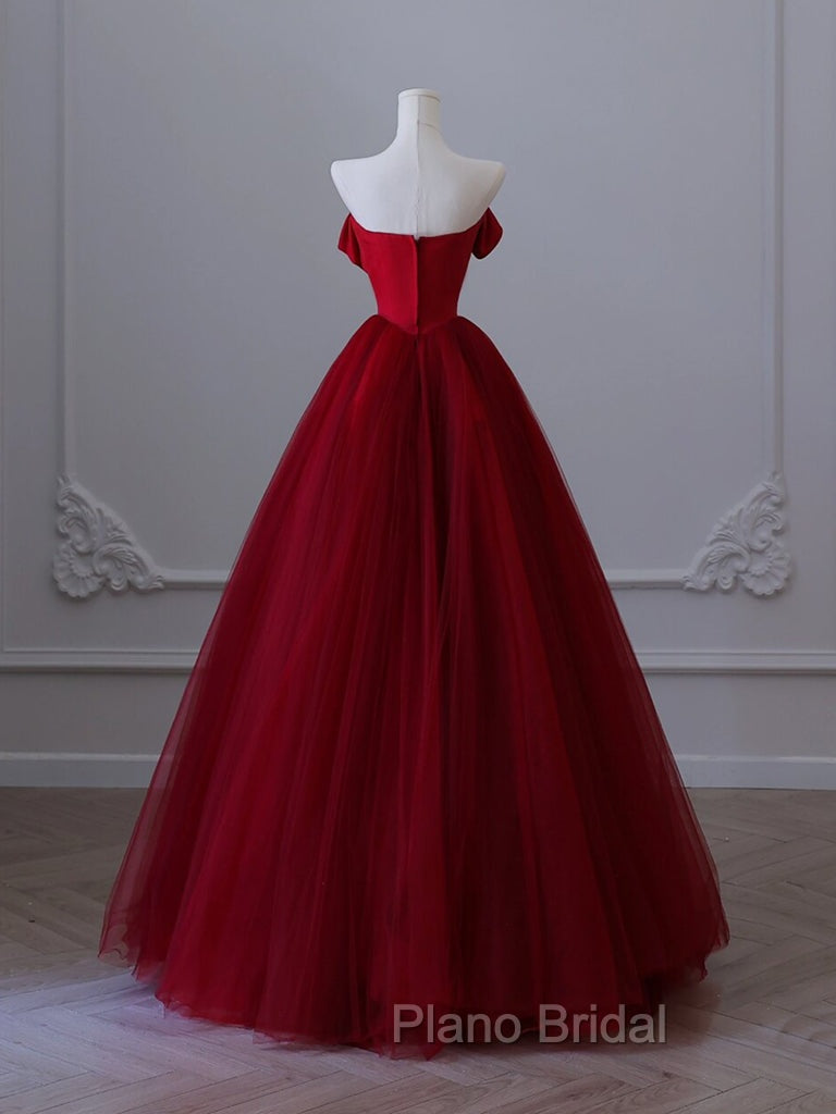 A-Line Tulle Burgundy Long Formal Prom Dresses, Tulle Burgundy Long Formal Dresses Secondary image