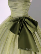 A Line Tulle Green Long Formal Prom Dresses, Green Tulle Evening Party Dresses