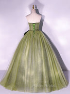 A Line Tulle Green Long Formal Prom Dresses, Green Tulle Evening Party Dresses