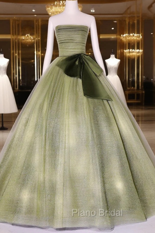 A Line Tulle Green Long Formal Prom Dresses, Green Tulle Evening Party Dresses Main image