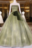 A Line Tulle Green Long Formal Prom Dresses, Green Tulle Evening Party Dresses