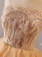 A-Line Tulle Lace Champagne Short Formal Prom Dresses, Champagne Homecoming Dresses