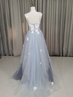 A line Tulle Lace Long Formal Dresses, Lace Tulle Formal Prom Dresses