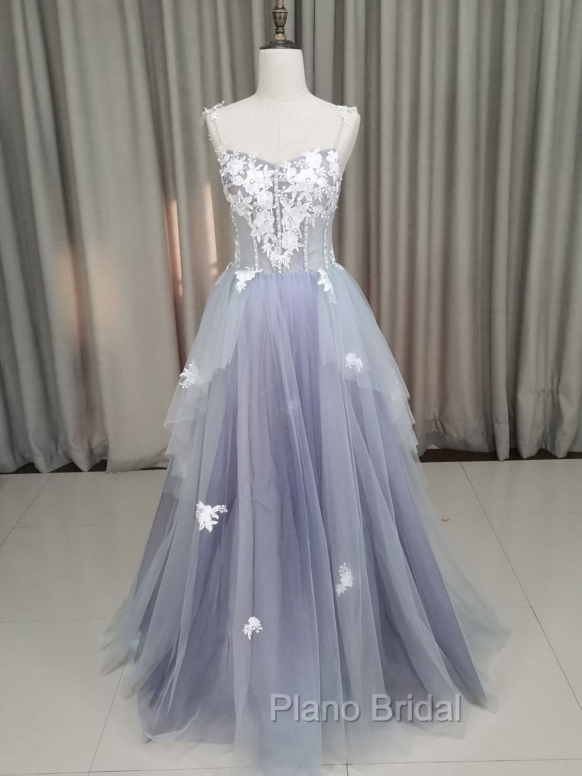 A line Tulle Lace Long Formal Dresses, Lace Tulle Formal Prom Dresses Main image