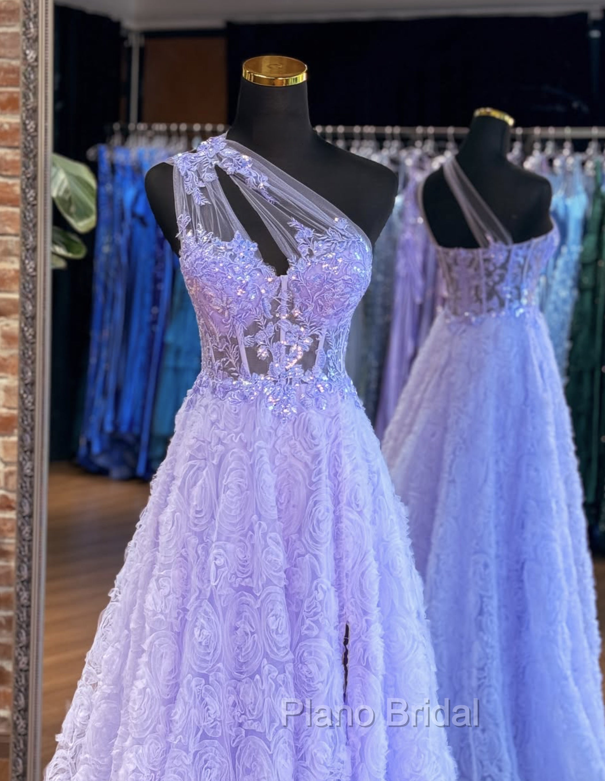 A-Line Tulle Lace Purple Long Formal Prom Dresses, Purple Long Formal Dresses