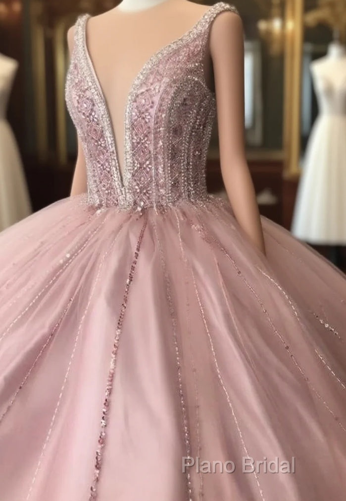 A-Line Tulle Long Formal Dresses Pink Formal Prom Dresses, Main image