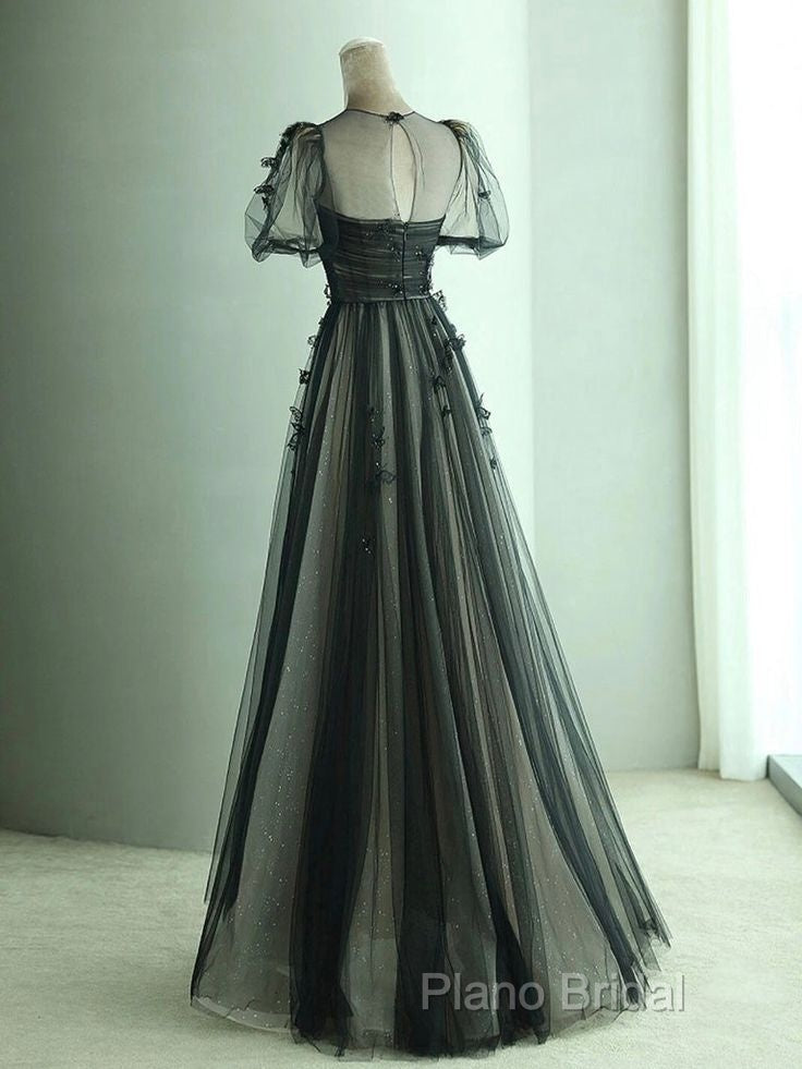A Line Tulle Long Formal Prom Dresses Black Formal Dresses Secondary image