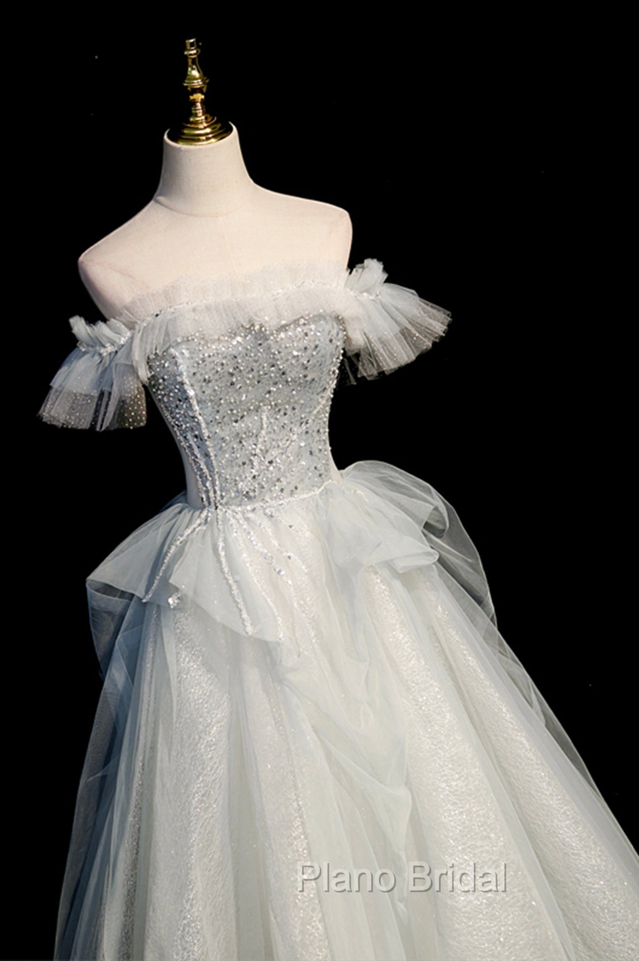 A-Line Tulle Long Formal Prom Dresses with Beading