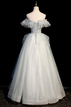 A-Line Tulle Long Formal Prom Dresses with Beading