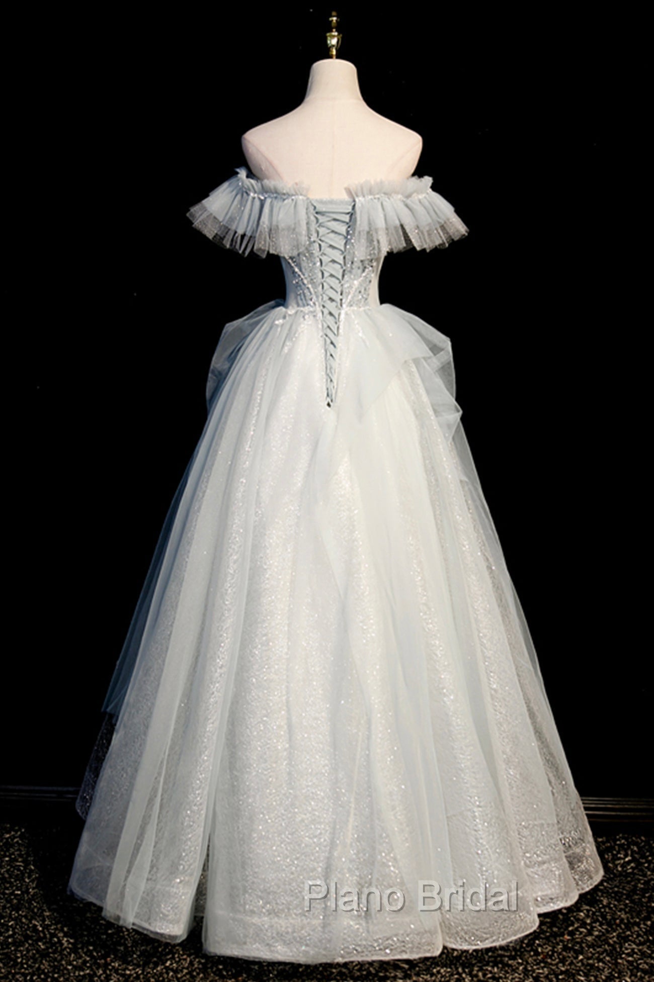 A-Line Tulle Long Formal Prom Dresses with Beading