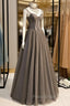 A-Line Tulle Long Formal Prom Dresses with Beading, Cute Evening Party Dresses