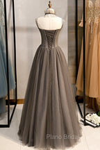 A-Line Tulle Long Formal Prom Dresses with Beading, Cute Evening Party Dresses