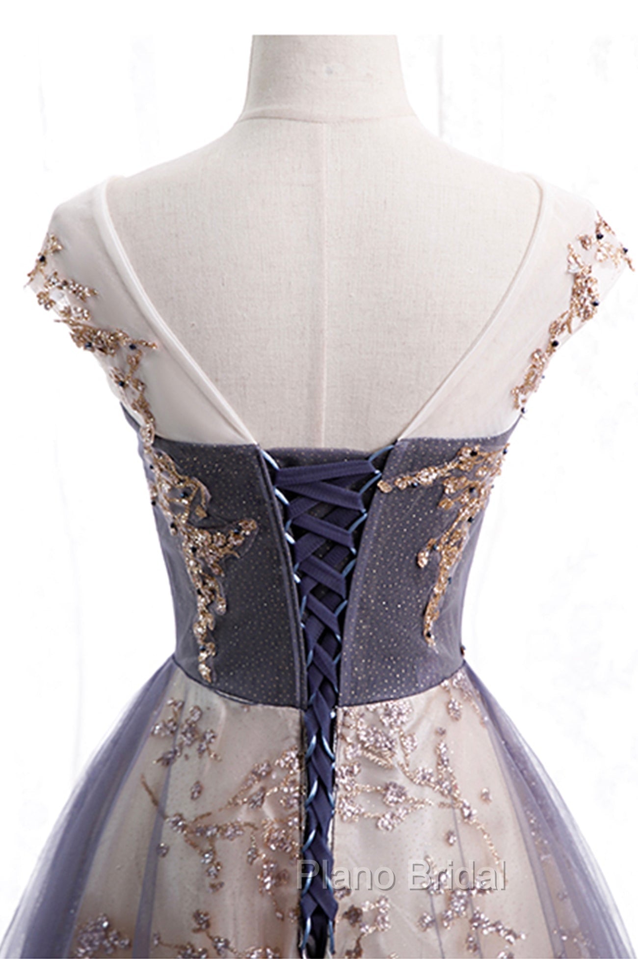 A-Line Tulle Long Formal Prom Dresses with Sequins, Cute Scoop Neckline Evening Dresses