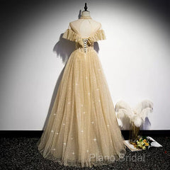 A Line Tulle Long Formal Prom Dresses