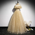 A Line Tulle Long Formal Prom Dresses