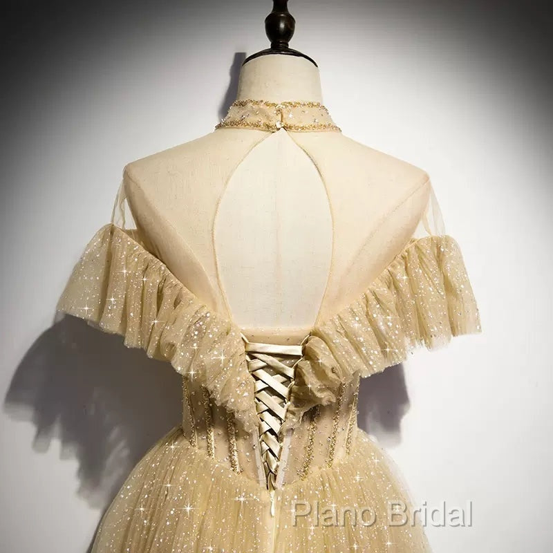 A Line Tulle Long Formal Prom Dresses