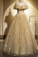 A Line Tulle Long Formal Prom Dresses