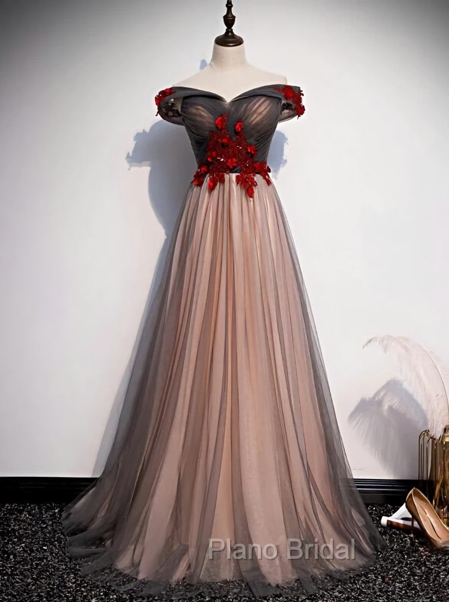 A-line Tulle Ruched Embellished Formal Prom Dresses, Long Party Dresses Secondary image