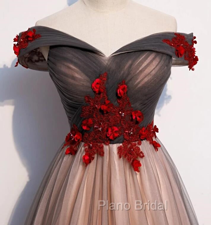 A-line Tulle Ruched Embellished Formal Prom Dresses, Long Party Dresses