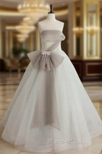 A-Line Tulle White Long Formal Prom Dresses, White Formal Party Dresses