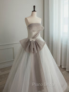 A-Line Tulle White Long Formal Prom Dresses, White Formal Party Dresses