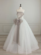 A-Line Tulle White Long Formal Prom Dresses, White Formal Party Dresses