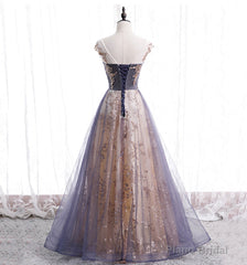A-line Tulle with Lace Applique Party Dress Tulle Long Prom Dress prom dresses shops