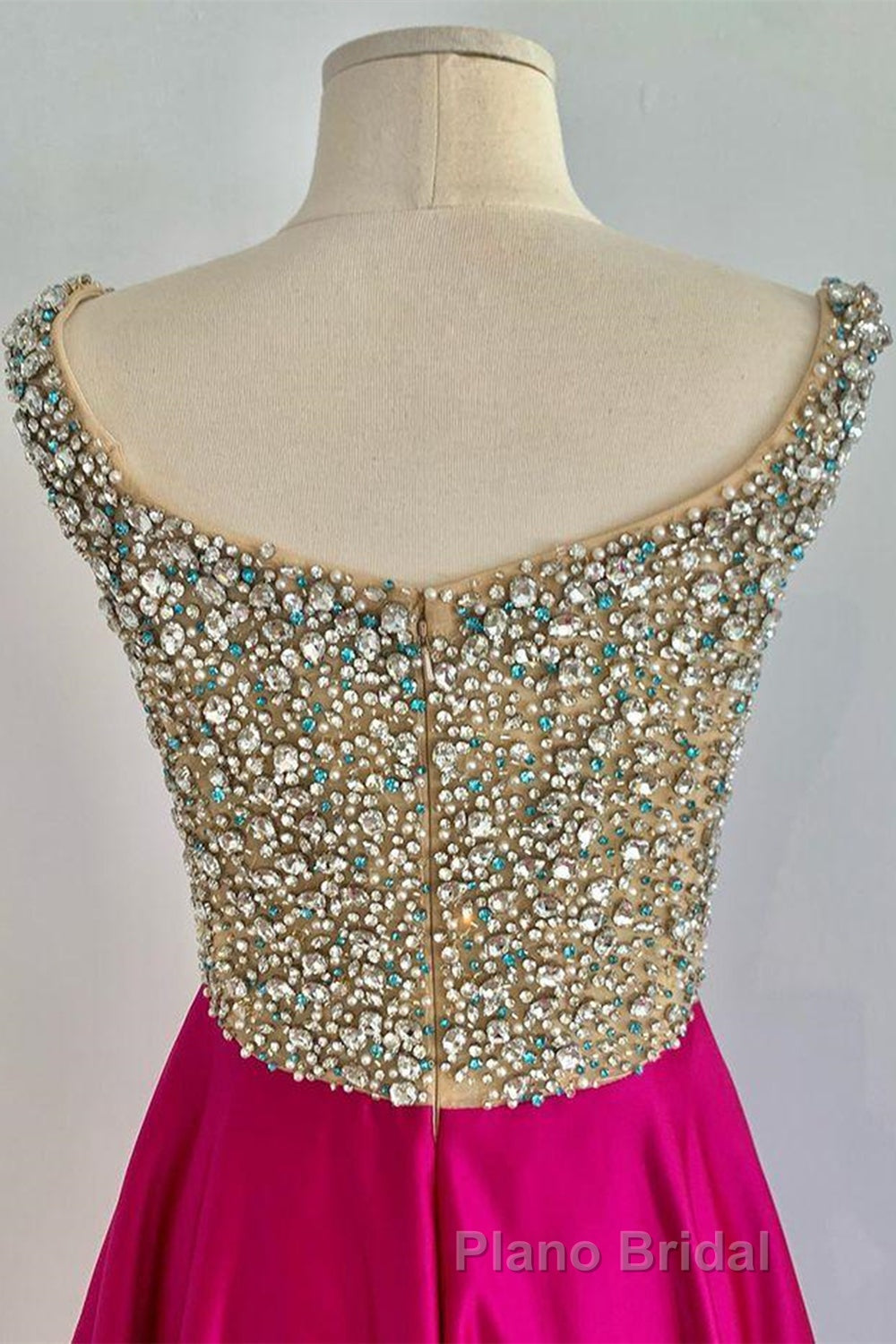 A Line V Neck Beaded Fuchsia Long Formal Prom Dress, V Neck Fuchsia Formal Dress, Beaded Fuchsia Evening Dress Secondary image