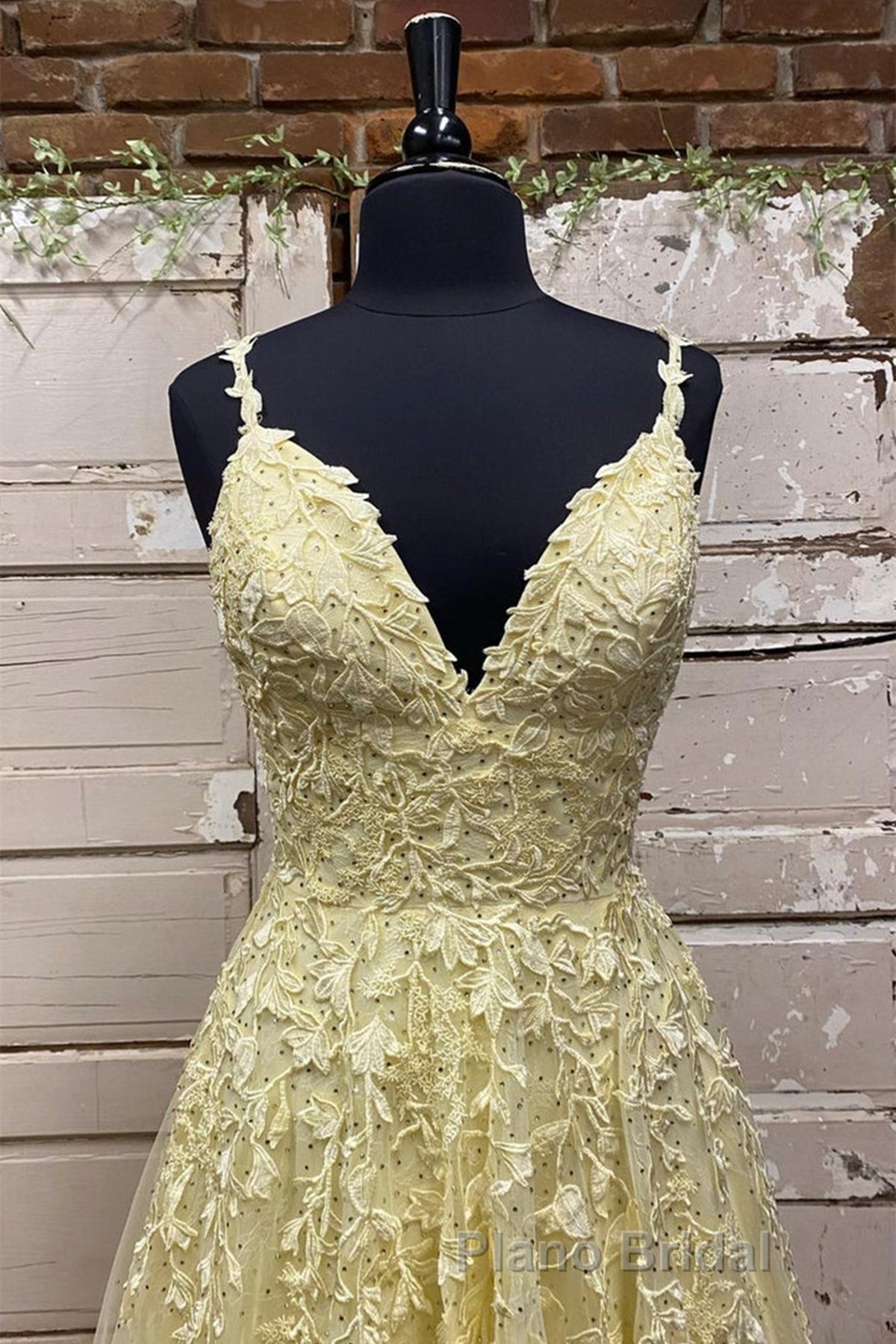 A Line V Neck Beaded Yellow Lace Tulle Long Formal Prom Dress, Yellow Lace Formal Dress, Beaded Yellow Evening Dress