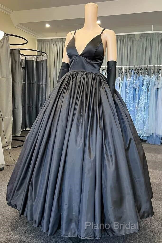 A Line V Neck Black Formal Prom Dresses With Pocket Long Satin Formal Graduation Dresses Secondary image