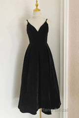 A Line V Neck Burgundy Black Tea Length Formal Prom Dresses, Short Black Wine Red Formal Homecoming Dresses
