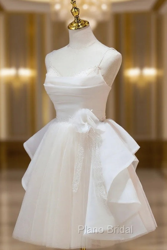 A Line V Neck Champagne Short Formal Prom Dresses, Formal Mini Gown Cute Puffy Homecoming Dresses Main image