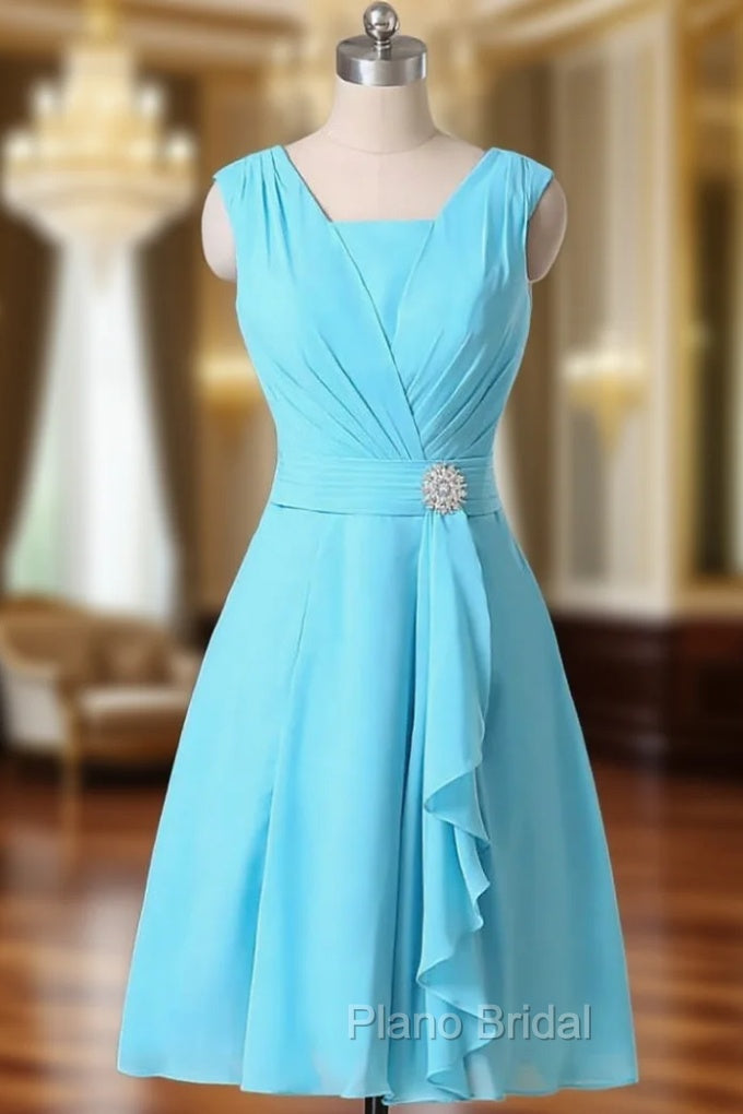 A-line V-neck Chiffon Bridesmaid Dresses Ruched Short Chiffon Dresses