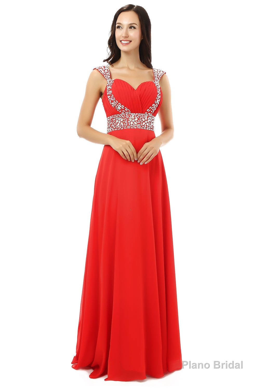 A-line V Neck Chiffon Long Red Prom Dresses Main image