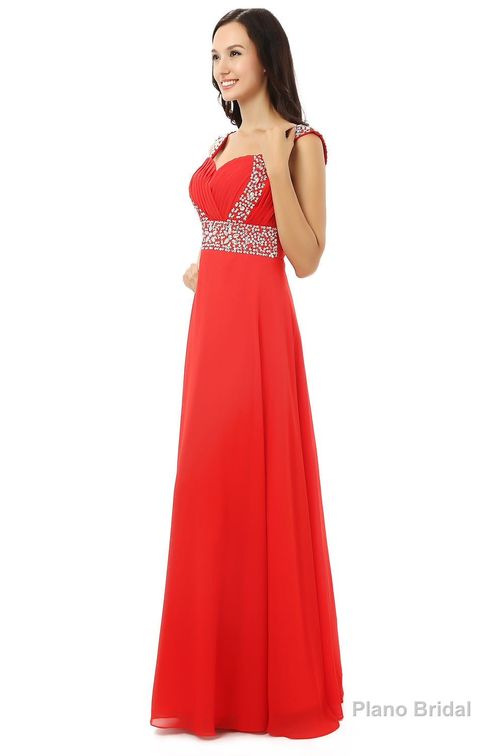 A-line V Neck Chiffon Long Red Prom Dresses Secondary image