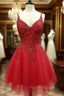 A Line V Neck Dark Red Lace Formal Prom Dresses, Dark Red Lace Formal Homecoming Dresses