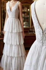 A Line V Neck Gray Lace Formal Prom Dresses, V Neck Gray Lace Formal Graduation Bridesmaid Dresses