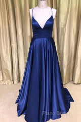 A Line V Neck Green/Blue Backless Long Formal Prom Dresses, V Neck Backless Green/Blue Formal Graduation Formal Dresses
