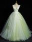 A-Line V Neck Lace Tulle Green Long Formal Prom Dresses, Green Sweet 16 Dresses