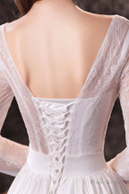 A Line V-Neck Long Sleeve Ombre Silk Like Satin Sweep Train Prom Dresses