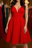 A Line V Neck Open Back Red Short Formal Prom Dress, Backless Red Homecoming Dress
